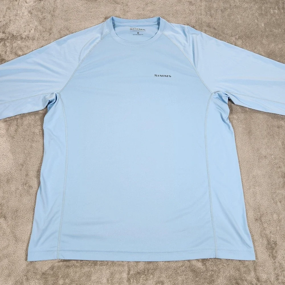 Simms SolarFlex Shirt Mens Medium Blue Long Sleeve Fishing UPF 50 Sun Protection - Picture 2 of 13